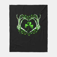 Skeleton Hand Heart Shamrock St Patricks Day Paddy Fleece Blanket