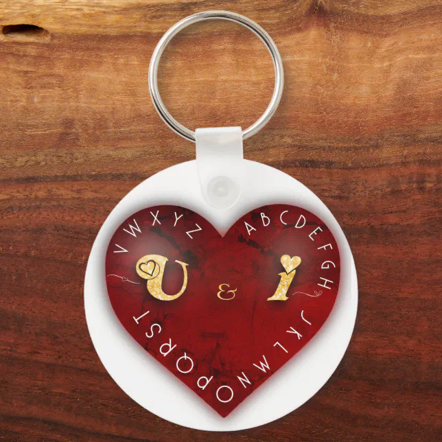 You and I - alphabet game on a red heart Keychain