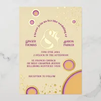 Fun Retro 70s Groovy Circles Wedding Gold Foil Invitation