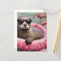 Otter on a Pink Float Postcard