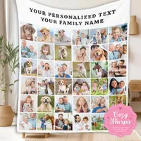 Custom Modern Trendy Family 36 Photo Collage Sherpa Blanket