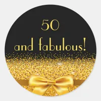 50 fabulous birthday black gold name elegant classic round sticker