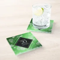 Elegant 20th Emerald Wedding Anniversary Glass Coaster