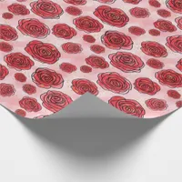 Red Roses on Pink Watercolor Pattern Wrapping Paper
