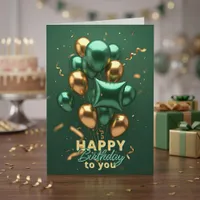 Elegant Emerald Green Gold 3D Balloons Birthday Card