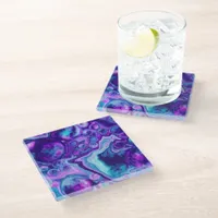 Purple, Blue, Pink Bokeh Marble Fluid Art   Glass Coaster