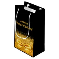 21st birthday black gold bow name small gift bag