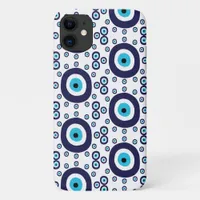 Mediterranean Blue Nazar Evil Eye Circles Pattern iPhone 11 Case