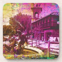 Vintage Neptune Fountain Colorful Grunge Drink Coaster
