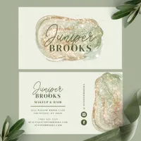 Sage Green Social Media Simple Glitter Watercolor Business Card