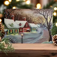 Vintage Retro Snow Covered Houses Christmas Holiday Card