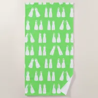 Lime Green and White Snorkelling Flippers Pattern Beach Towel