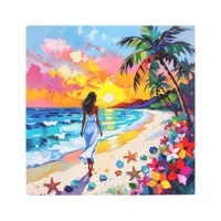 Vibrant Sunset Abstract Beach Scene Metal Print