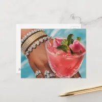 Rose Drink and Hand With Many Jewels Collage  Postcard