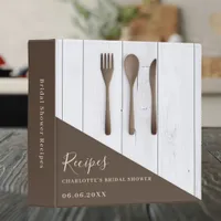 Wooden kitchen utensils brown Bridal Shower recipe 3 Ring Binder
