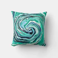 Blue, Teal, Turquoise and White Swirls Marble Art  Throw Pillow