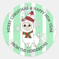 Christmas Llama with Winter Hat Holiday Classic Round Sticker