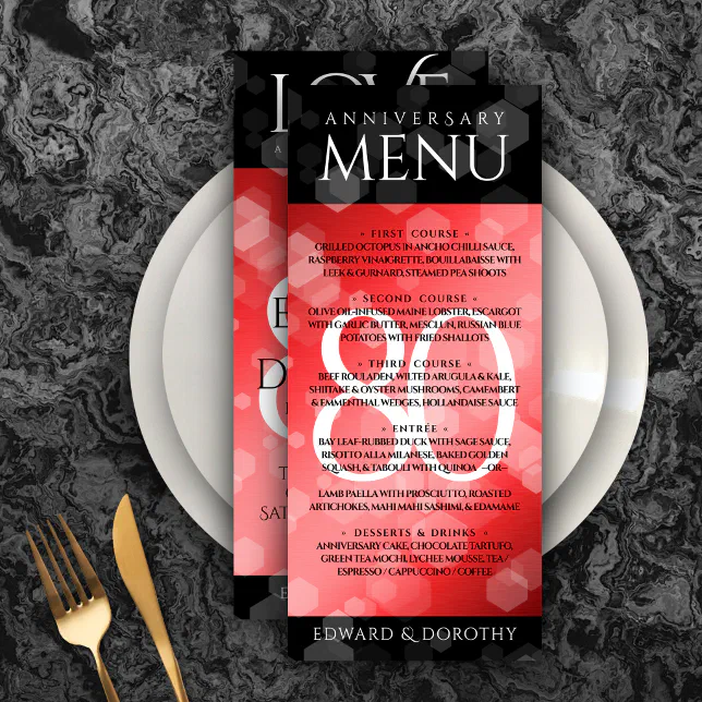 Elegant 80th Ruby Wedding Anniversary Celebration Menu