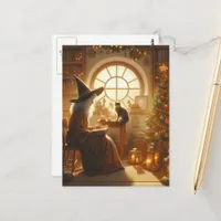 Yule Cat and Witch In Their Den Postcard