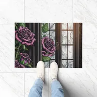 Purple roses by the window - gothic style doormat