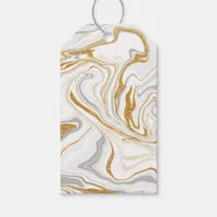 White, Gold and Gray Marble Like Swirls Fluid Art  Gift Tags