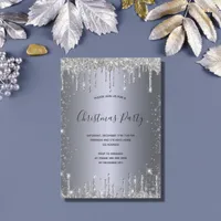 Christmas Party silver metal glitter sparkle Invitation