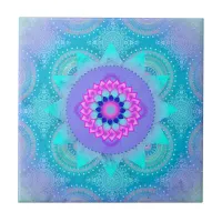 Lotus Bloom Turquoise Mandala ID129 Ceramic Tile