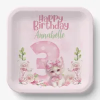 3 Year Old Birthday Party Kitten Theme Paper Plate