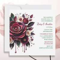 Paper Quilling Burgundy Roses and Pearls Invitation