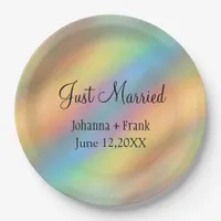 Just Married Rainbow Colors Abstract Paper Plates