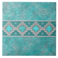 Southwest Turquoise Stone Geometric Pattern Ceramic Tile