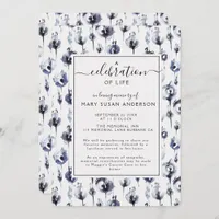 Blue Floral Pattern Celebration of Life Memorial Invitation