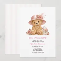 She's a Fancy One Pink Teddy Bear 1st Birthday Invitation