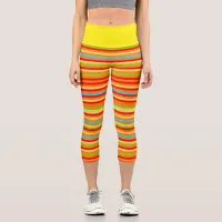 Trendy Stylish Rainbow Stripes Capri Leggings