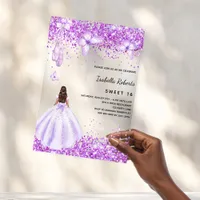Sweet 16 purple ballerina dress butterflies clear acrylic invitations
