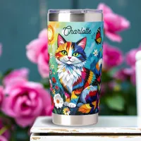 Colorful Cat and Butterfly Personalized Insulated Tumbler