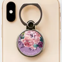 Personalize Girly Purple Pink Watercolor Floral Phone Ring Stand