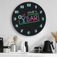 Retro Neon Sign Coffee Cafe Large Clock