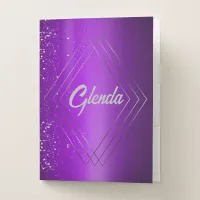 Modern Purple Brushed Metal with Silver Monogram | Pocket Folder