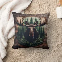 Majestic Moose Art Surrounded by Pine Trees Throw Pillow