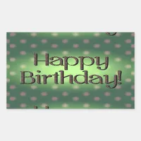 Happy Birthday Brown Polka Dot Text Green Bkgrd Rectangular Sticker