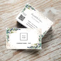 Eucalyptus greenery gold logo QR code Business Card