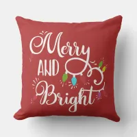 merry and bright holiday lights throw pillow