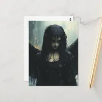 Spooky Dark Angel in Rain Fantasy Postcard