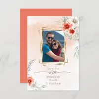Save the Date  Watercolor Coral Flower Photo Frame Invitation