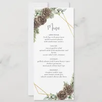 Watercolor Evergreen Pine Cone Winter Wedding Menu Invitation