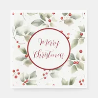 Watercolor Holly and Berries Napkins