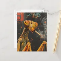 Funny Colorful Smoking Mantis Surreal Postcard