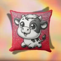 Silver Glitter on Red with a Cow | Outdoor Pillow