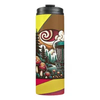 Pop Art Mushrooms and Disc Golf Course Ai Art Thermal Tumbler